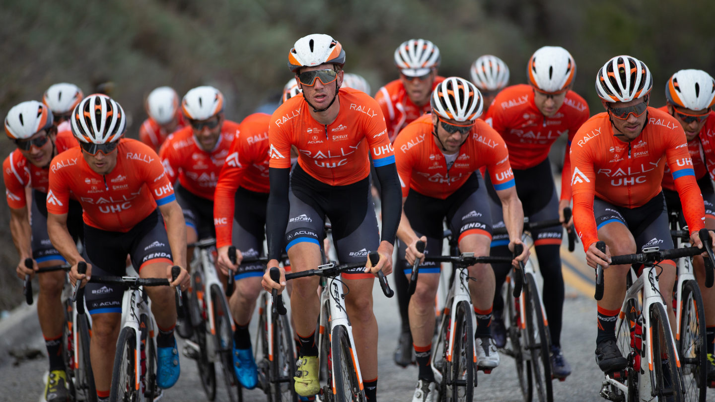 Brandon McNulty, center, led the team up the steep Balcom Canyon. McNulty is a third-year professional at just a racing age of 21, and the team will be looking to McNulty at key races based on his past results alongside World Tour riders.