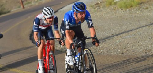 Hatta Dam - Dubai - wielrennen - cycling - cyclisme - radsport - Victor Campenaerts (BEL - NTT Pro Cycling) - Nicola Conci (ITA - Trek - Segafredo) pictured during UAE Tour 2020 - 2nd Edition - stage 2 from Hatta to Hatta Dam 168 km) -